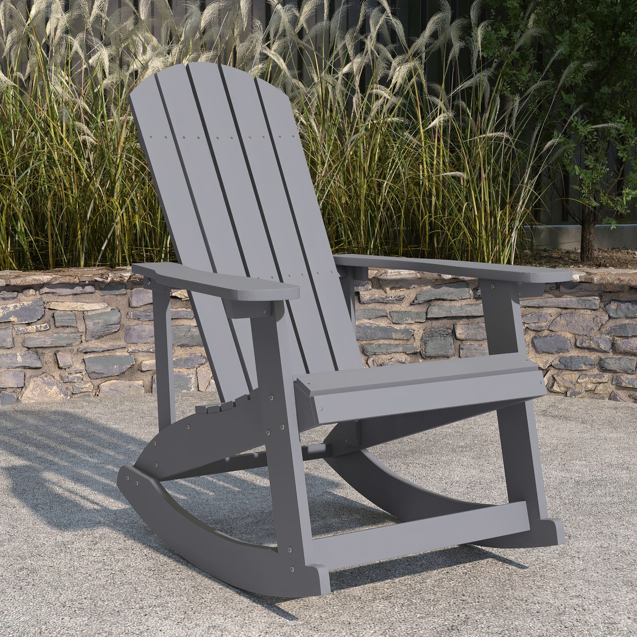 Merrick Lane Atlantic All-Weather Polyresin Adirondack Rocking Chair with Vertical Slats